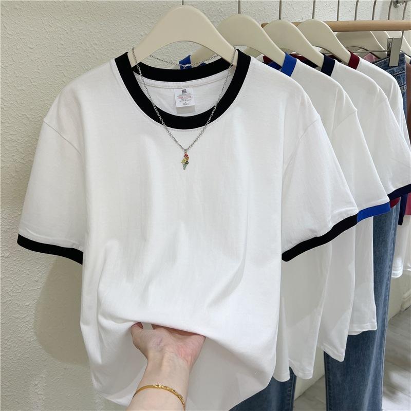 Special Offer, Pure Cotton, Summer New Contrasting Color Splicing Loose Casual Versatile Short-sleeved T-shirt Women's and Men's Couples' Clothing