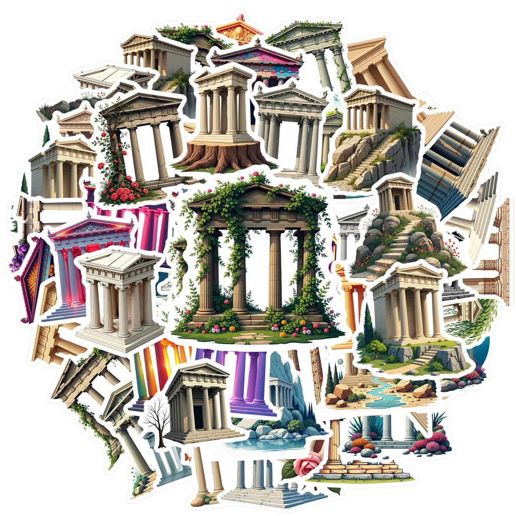 35-150pcs Ancient Greek Architecture Stickers Vintage Aesthetic Sticker Graffiti Diy Laptop Luggage Decals History Buffs Gift