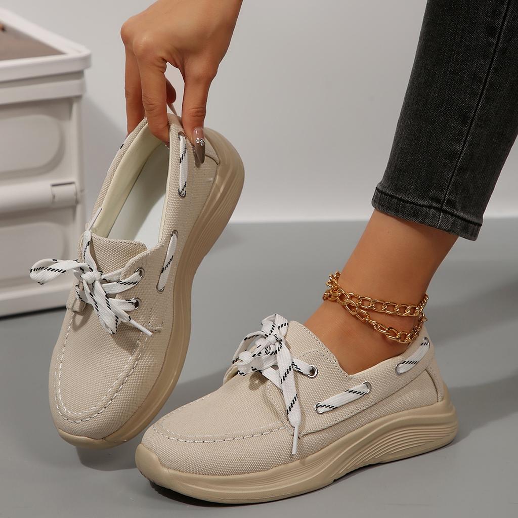 Fashion Women Sneakers New Lace Up Women Vulcanize Shoes Autumn Round Toe Solid Color Shoes Ladies Casual Flat Sneakers Zapatos De Mujer