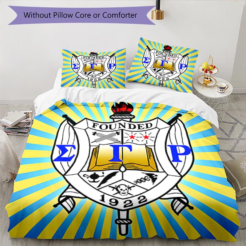 3pcs Sigma SGR Gamma Rho Pattern Bedding Set Duvet Cover Set Includes Duvet Cover &pillowcases, Perfect All Season Bedroom Decoration & Gift