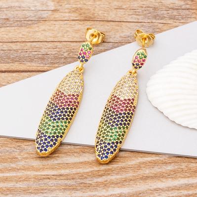 

Nidin Luxury Boho Vintage Geometric Irregular Polygon Multicolor Copper CZ Drop Earrings for Woman Fashion Dangle Jewelry Gift