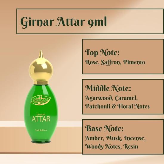 Girnar Attar 9ml | Non-Alcoholic Premium Concentrated Perfume | Rose, Saffron, Oud Shanaya, Agarwood, Caramel & Woody Scent