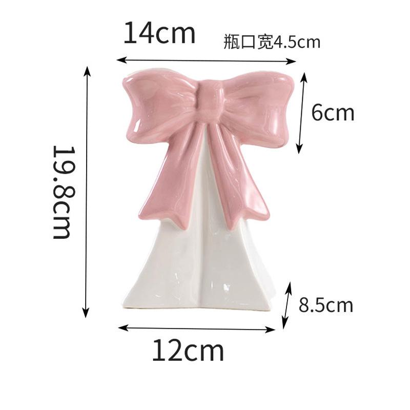 Ceramic Vase Hand-held Flower Arrangement Creative Bow Ceramic Vase Living Room Decor Artificial Flower Container Birthday Gift