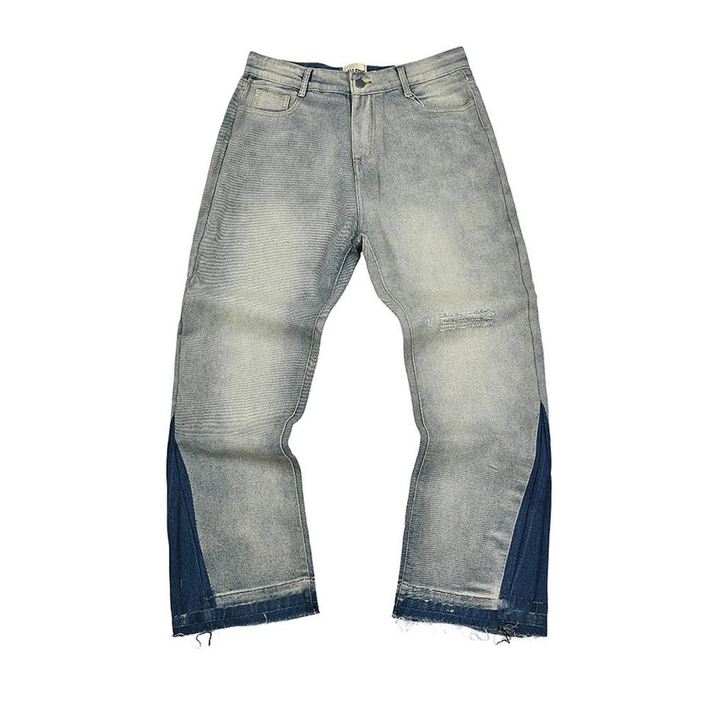 American Streetwear Splashed Ink Patchwork Baggy Jeans Men Women Clothing Tie Dye Trendy Pants Straight Slim Micro-flard Pants