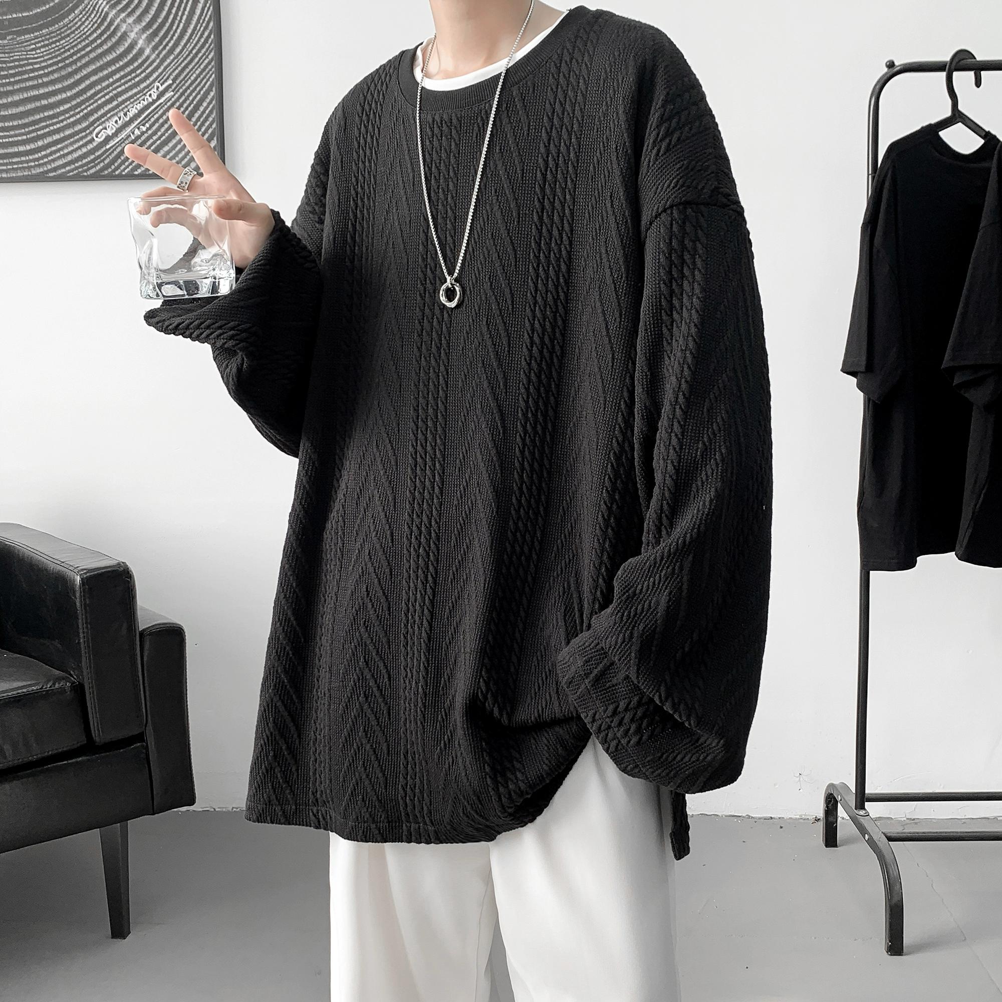 

Свитер мужской оверсайз трикотажный Pull Homme O-neck мужской вязаный свитер мужской джемпер Harajuku повседневный уличный корейский мужской свитер M чёрный