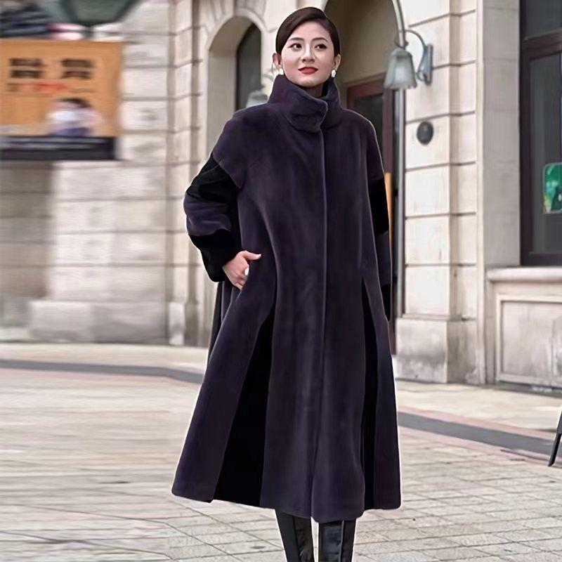 Plus Size Long Faux Fur Winter Coat with Stand Collar - Elegant and Warm
