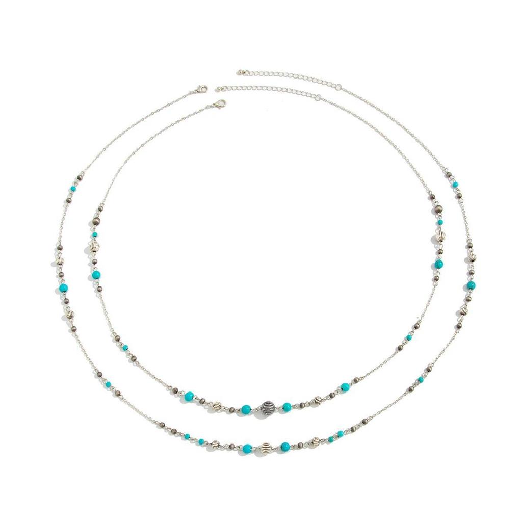 Ingemark 2Pcs/Set Vintage Bead Chain Long Necklace for Women Ethnic Imitation Pearl Stacked Sweater Chain Party Jewelry Gifts