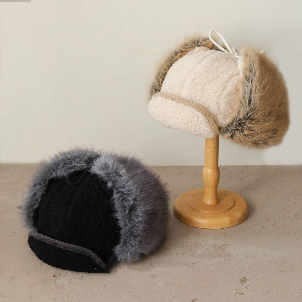 Ear Protection Winter Pilot Hat Beanie Warm Ski Hat Simple Lamb Wool Earflap Cap  Biking