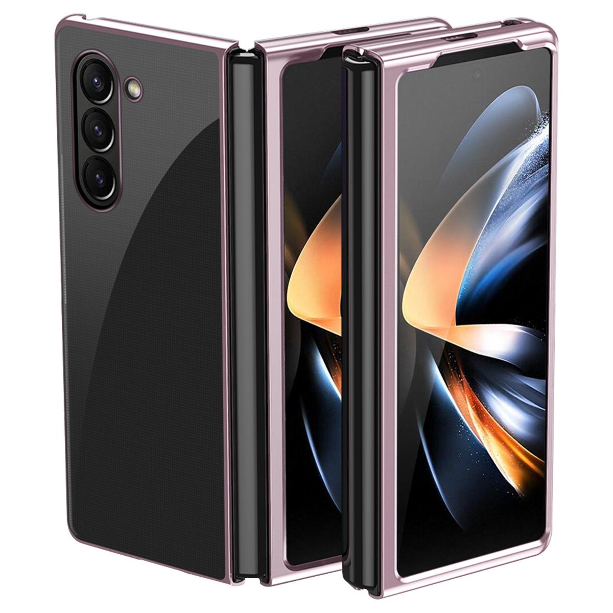 

For Samsung Galaxy Z Fold6 5G Case Clear PC Electroplating Hard Phone Cover Rose Gold
