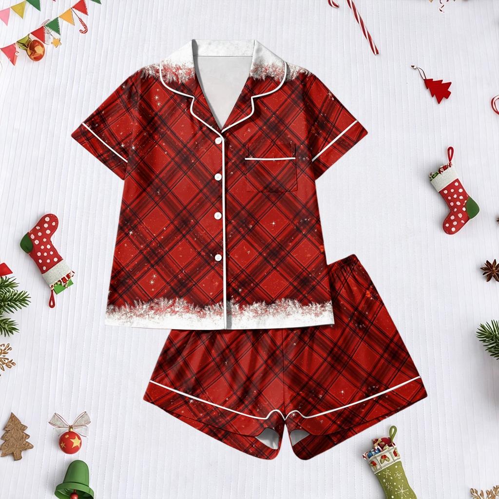 Women's 2 Piece Christmas Print Short Sleeve Casual Shorts Set