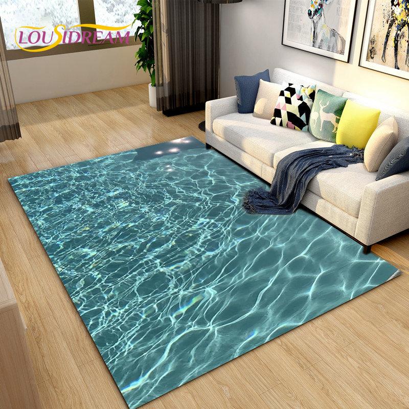 3D Ocean Seawater Beach Water Area Rug,Carpet Rug for Living Room Bedroom Sofa Doormat Decor,Kid Play Crawl Non-slip Floor Mat