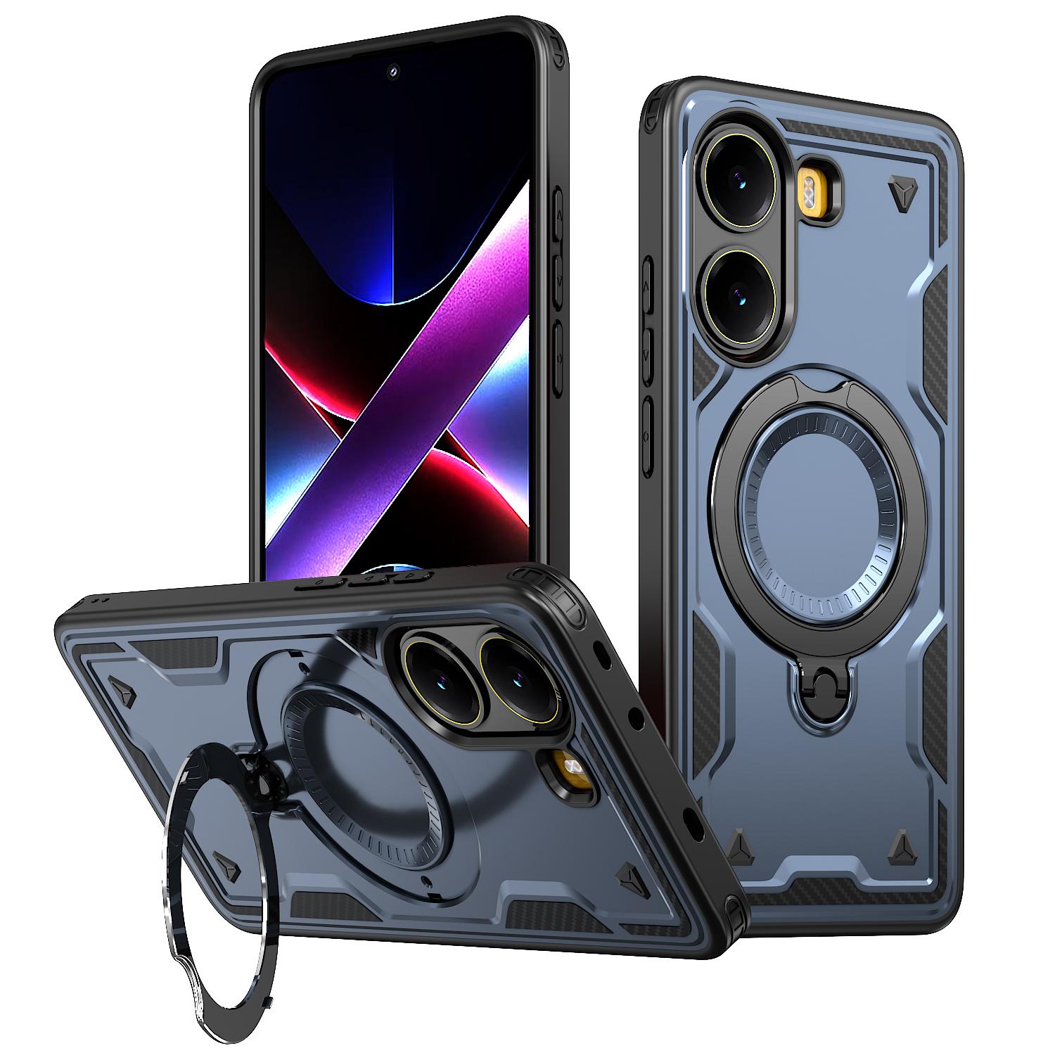 

Shockproof Bumper For POCO X7 Pro Magnetic Ring Rotating Folding Bracket Phone Case For POCO F7 Ultra X6 M6 Pro Dual Layer Cover Poco x7 pro темно-синий