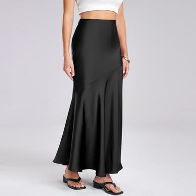 Women's Acetate Satin Halter High Waist Elastic Splicing Long Skirt Slim Slim Package Hip Long Skirt
