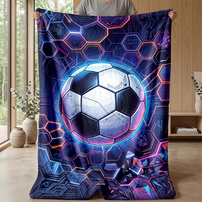 Futuristic Soccer Ball Artwork Theme blanket Lightweight Warm Flannel Blanket Decorative Throw Blanket for Home Decoration
