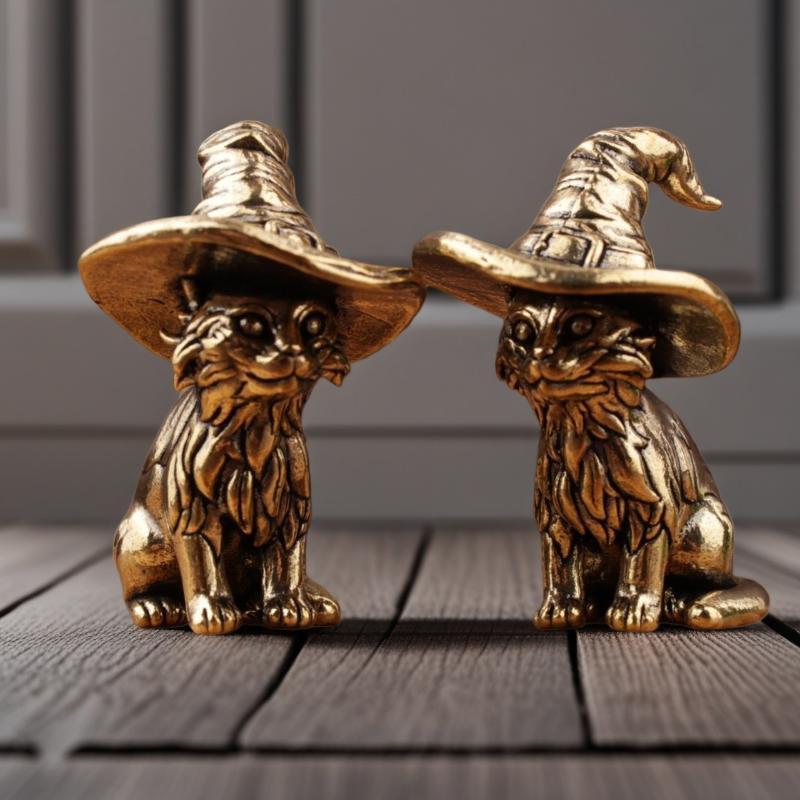 Alloy Witch Cat Figurine Vintage Finish Fine Carvings Perfect For Halloween Home Desktop Gothic Decor