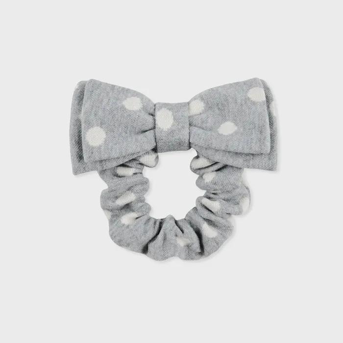 Ribbon Hair Scrunchie Grey Dot