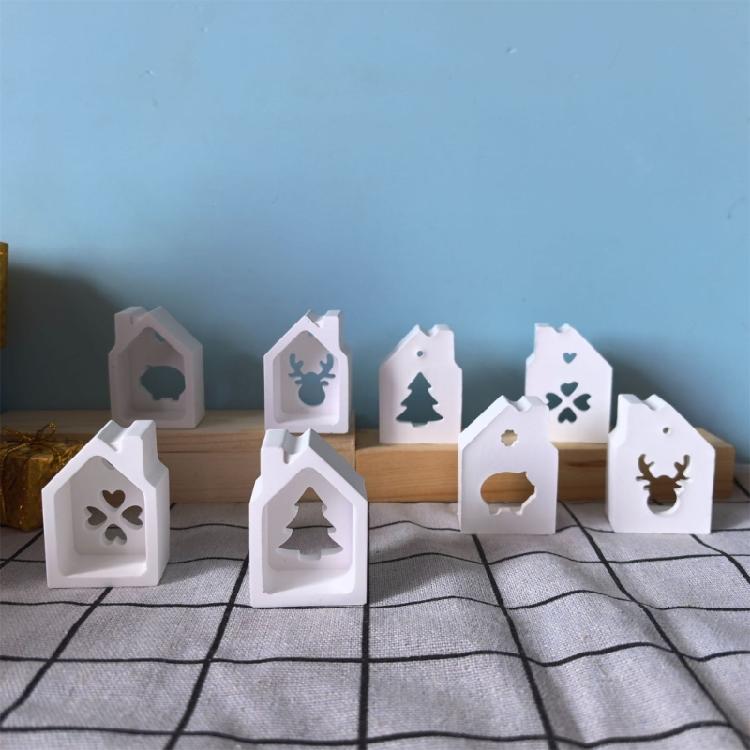 Mini House Silicone Mold Candle Holders Resin Mold Christmas Ornament Mold Epoxy Resin Casting Molds for DIY Candle Soap
