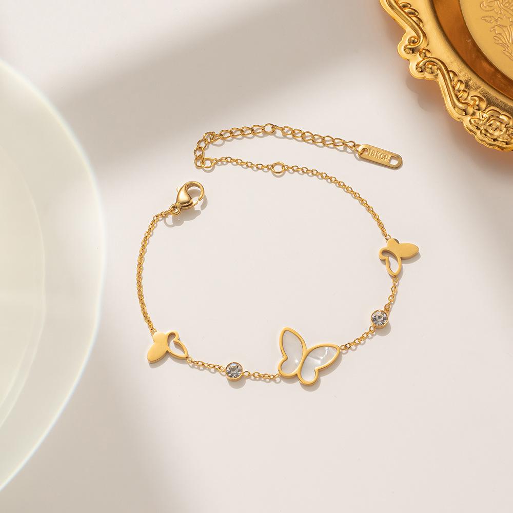 Butterfly Bracelets For Women Gold Color Stainless Steel Butterfly Pendant Layered Link Chain Hand Accessory