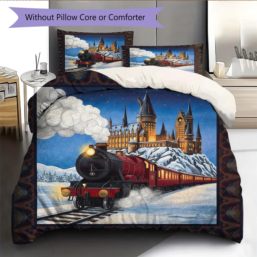 Juego de Ropa de Cama con Estampado de Dibujos Animados Colcha Funda de Colcha Funda de Almohada Decoración del Hogar Regalo de Cumpleaños (1 * funda nórdica + 2 * fundas de almohada, sin núcleo)
