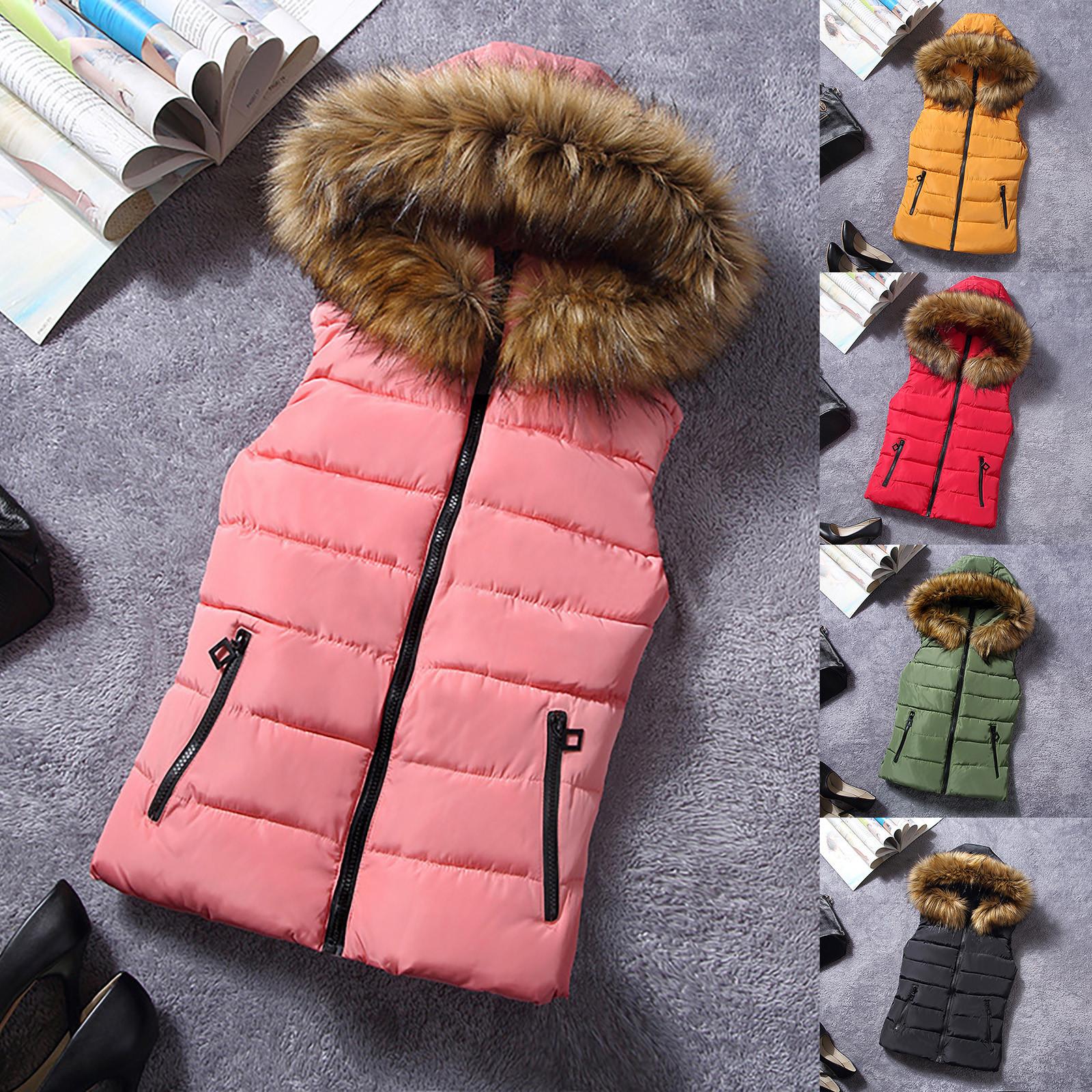 

Women Short Outerwear Cotton-padded Jackets Pocket Faux Hooded Vest Coats XL армія зелений колір