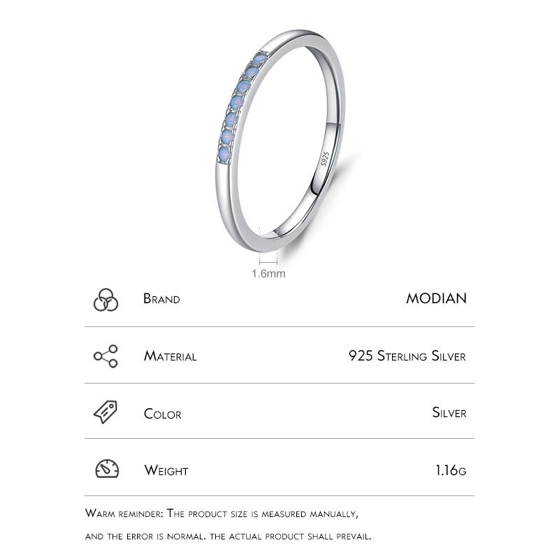 Minimalismo Argento Sterling 925 Semplice Opale Blu Impostazione Pavé Anello Dito alla Moda Impilabile Gioielli da Matrimonio Per Donna Regalo