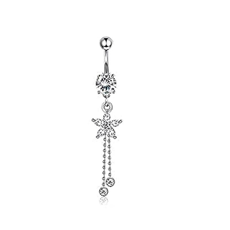 Navel Ring Set: 6-Piece Zircon Belly Button Rings with Bow and Water Drop Pendant