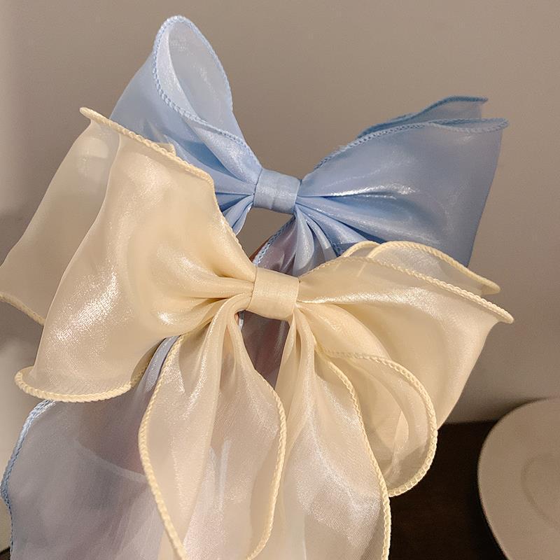 White Organza Bow Fluttering Ribbon Hair Clips Women French Fresh Premium Feeling Headdress Large Hair Cards Girl Hair Accessori