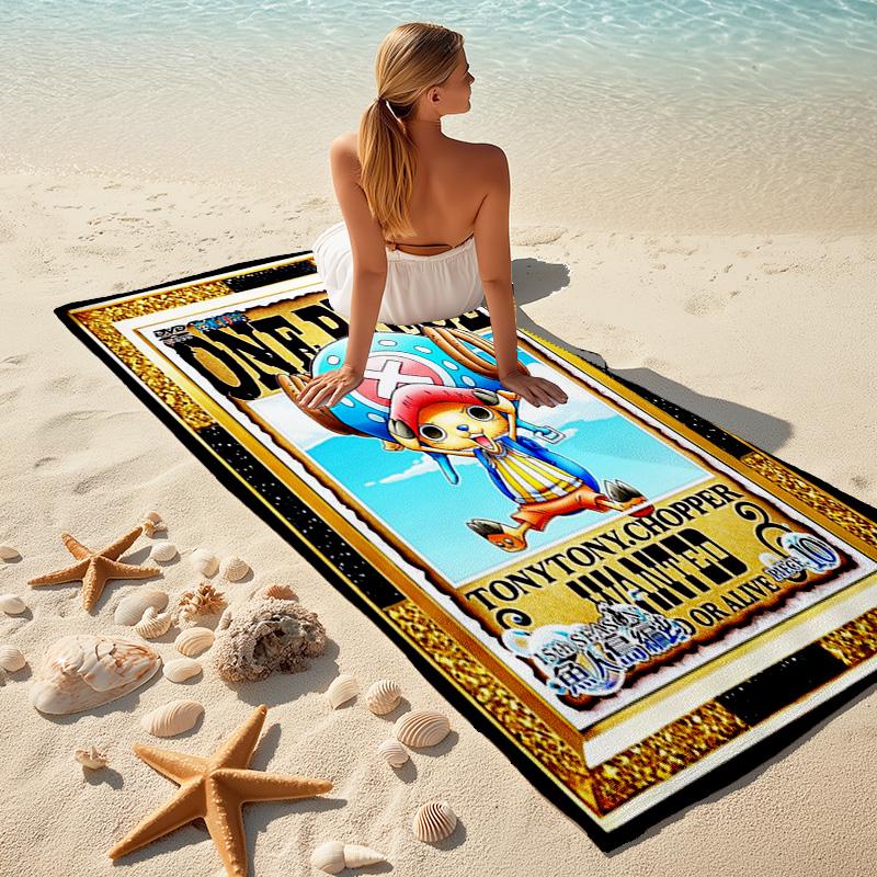 Classic Japanese Element Cartoon ONE PIECE Monkey D. Luffy Beach Towel Outdoor Camping Vacation Swimming Beach Towel Outdoor Absorbent Bath Towel Y22
