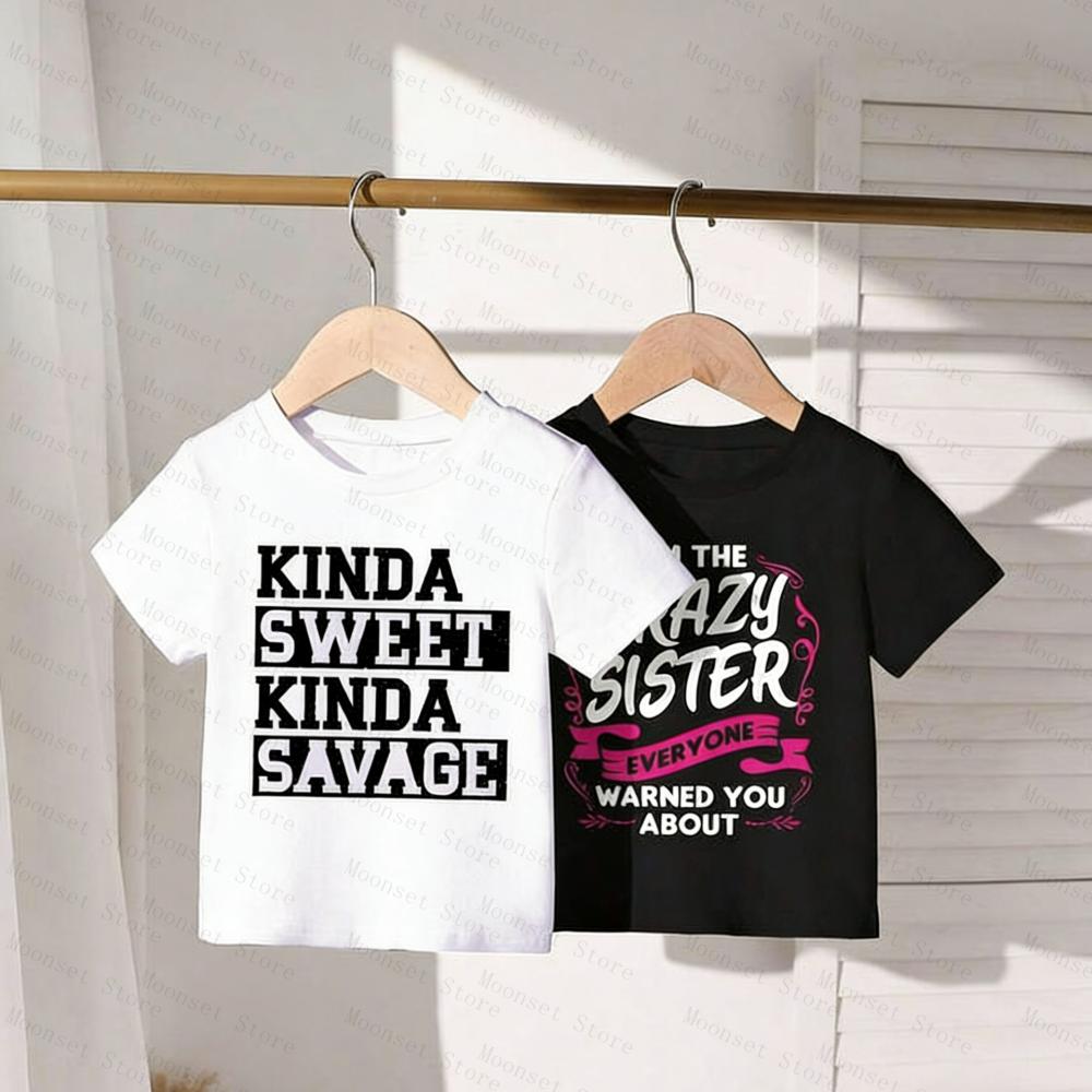 Toddler Girl Crazy Sister Graphic T-Shirt Funny Sister Statement Tee Soft Polyester Casual Short Sleeve Cute Playful for Kids
