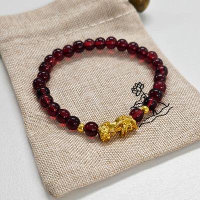Garnet Bihu Prayer Beads Wealth Bracelet with 6mm Pouch