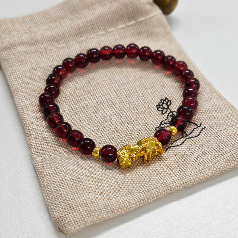 

Garnet Bihu Prayer Beads Wealth Bracelet with 6mm Pouch