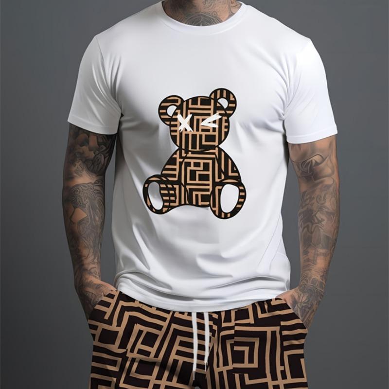 Men's Summer Daily Fashion Set, Outdoor City Street Set, 3D Printed Casual Short Sleeved Shorts Set