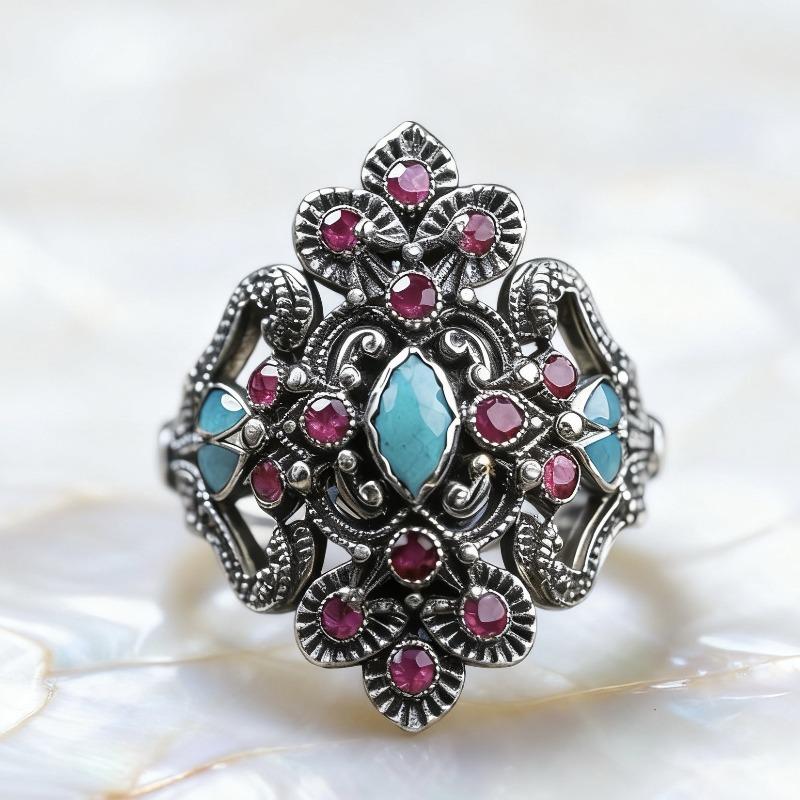 European and American new fashion retro court gem inlaid light luxury personalized women's ring