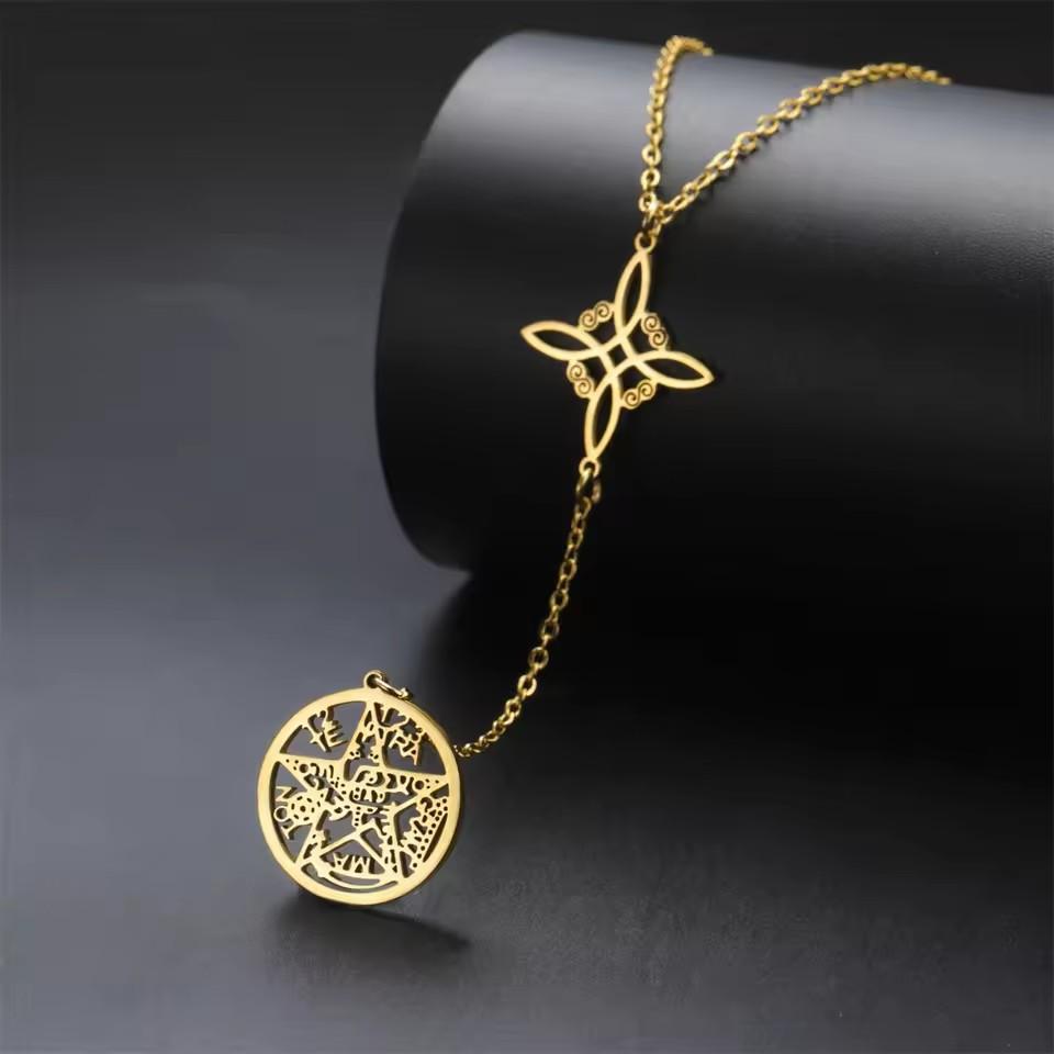 Collana Ciondolo Stella a Cinque Punte Svuotata a Forma di S con Doppio Foro Design Versatile Nodo Miko Gioielli