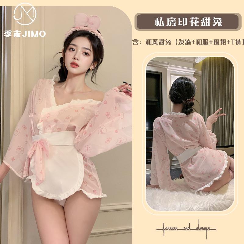 

Сексуальное нижнее белье конец сезона девушка чистое желание кролик принт частный дом кимоно ночная сорочка сексуальный кролик бант One size розовый