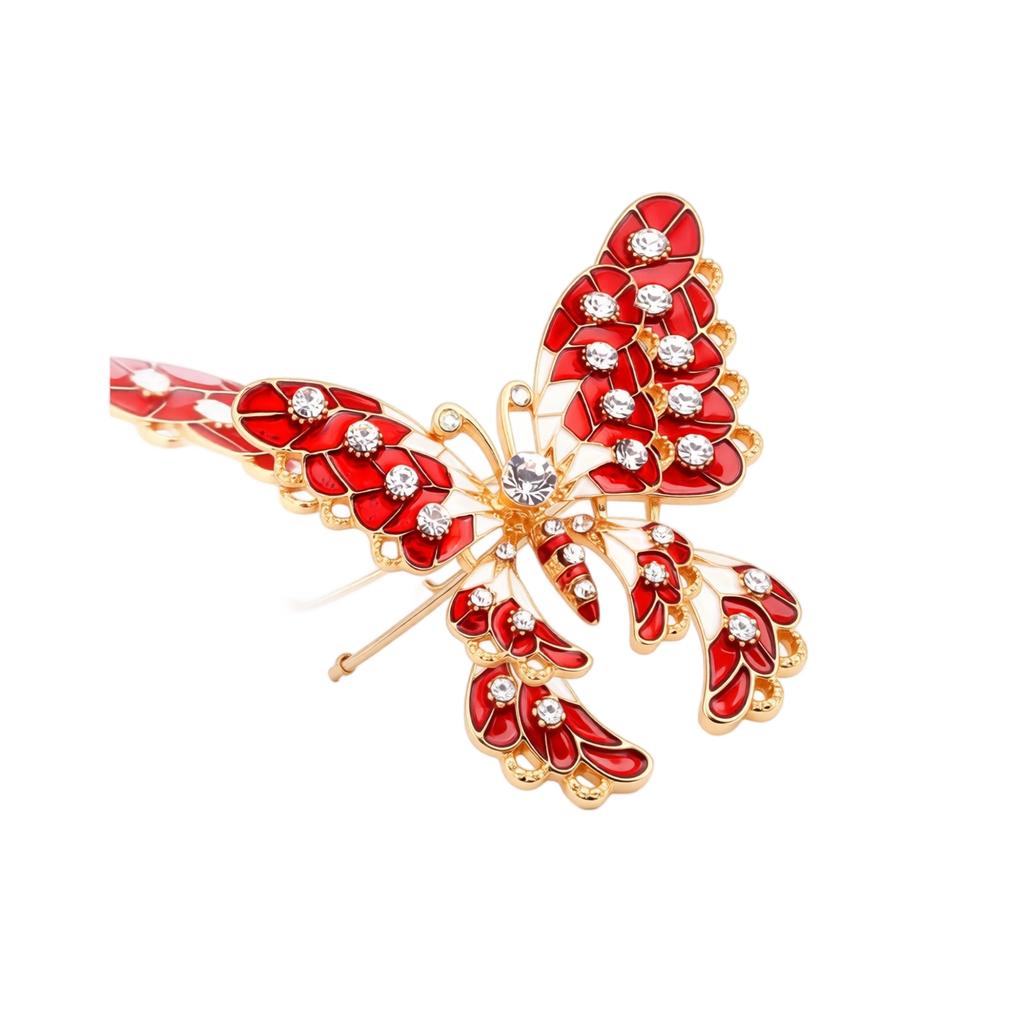 Butterfly Brooch with Colorful Enamel and Crystal Accents Elegant Design Lightweight Metal Alloy Pin for Clothing Accessories