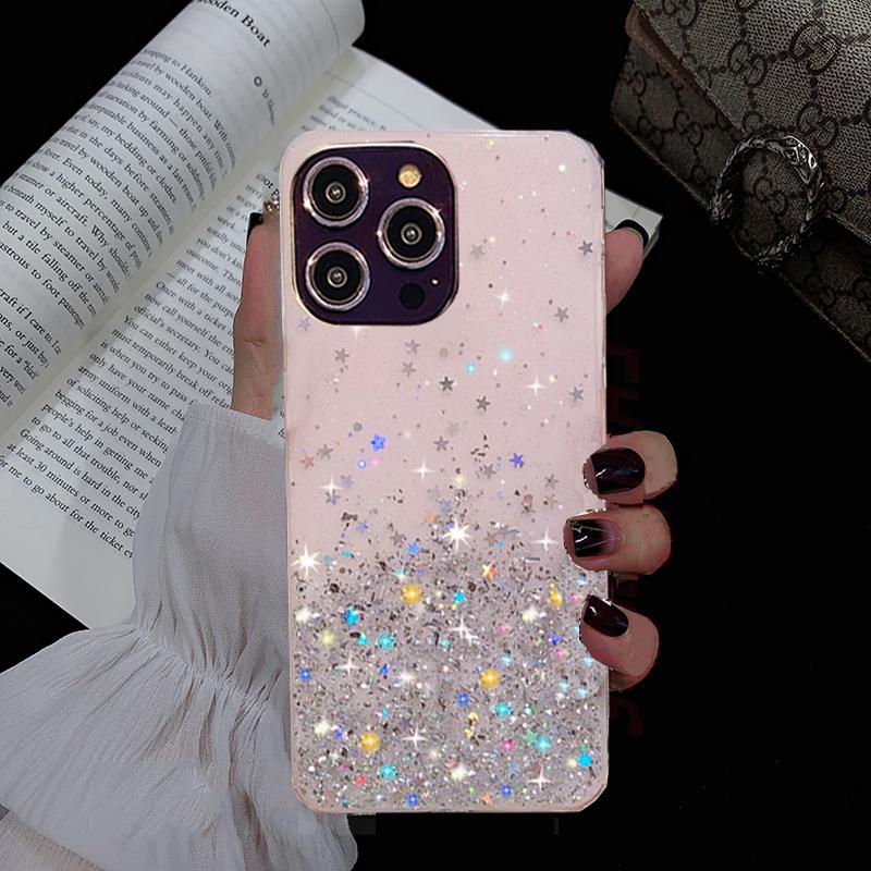 Clear Glitter Star Soft TPU Silicone Phone Case For iPhone 14 13 12 11 Pro Max Plus 14promax 13pro 12pro 11pro Bling Sequin Back Cover Shell