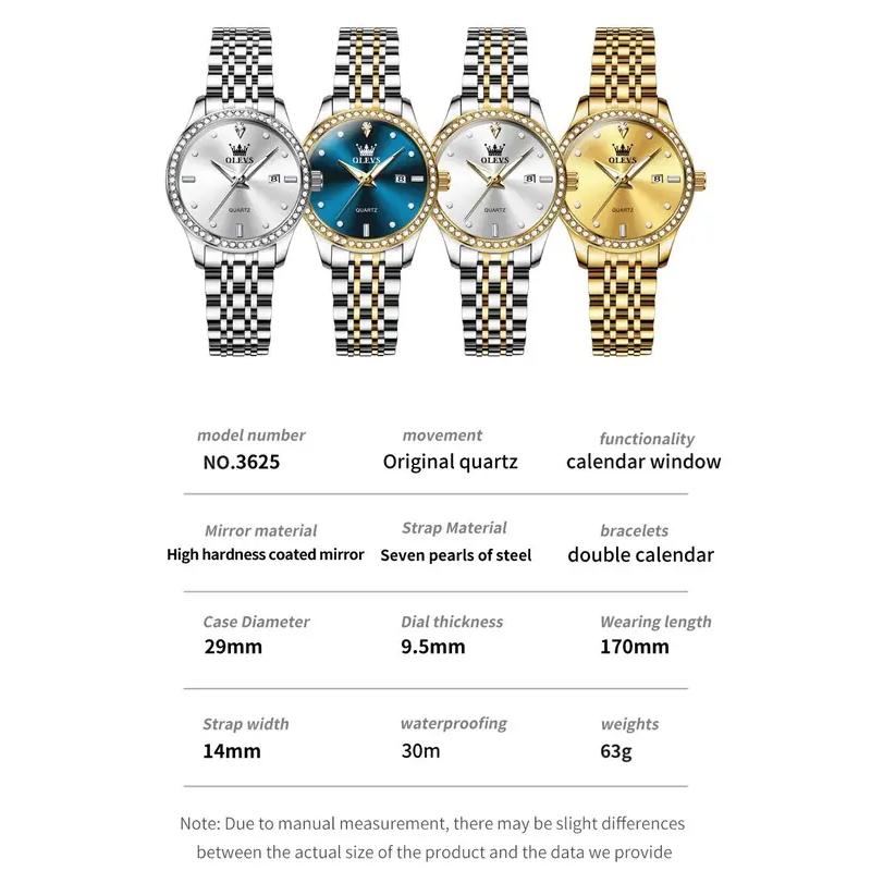 OLEVS Luxuriöse Wasserdichte Quarz-Uhr Für Damen Datum Diamant Edelstahl Damen Armbanduhr Leuchtend Original Damenuhr