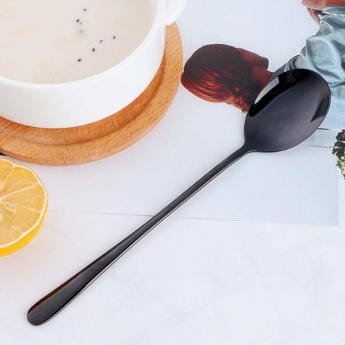 Bisda Cutlery Set, Spoon and Fork, Black, Serves 2, Stainless Steel, Durable, Mirror Finish, Perfect for Curry, Pasta, Salad, Soup, and Guests (Set of