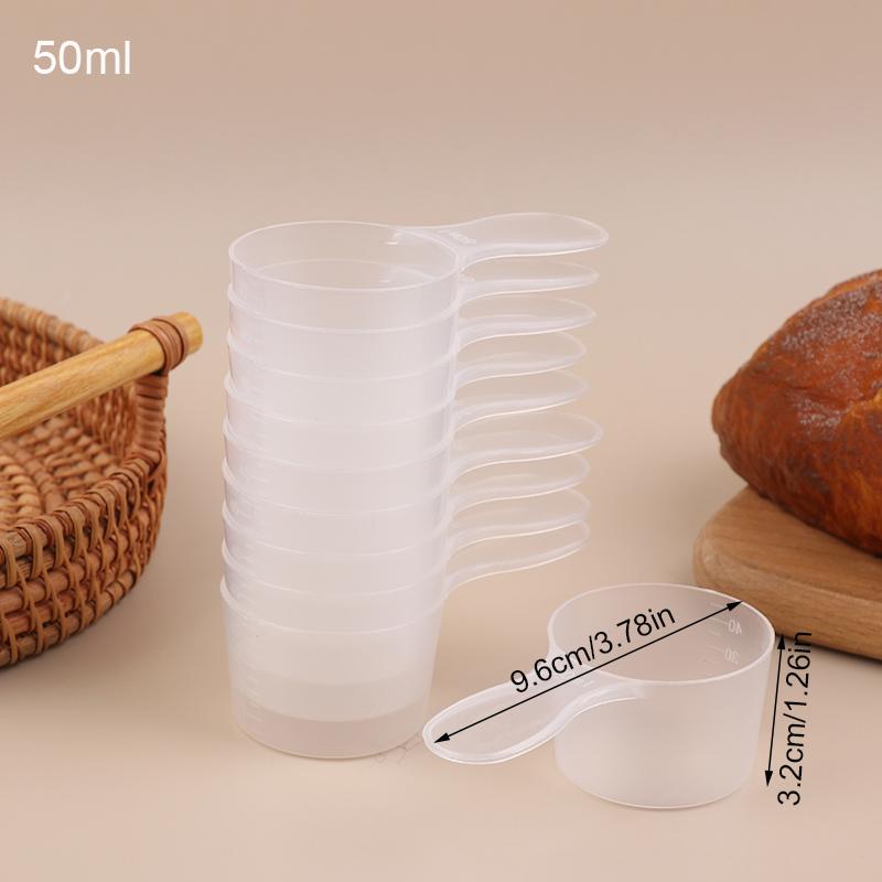 10 ks 15/25/30/35g Průhledná plastová lžička na sušené mléko s odměrkou v ml Kuchyňská pečicí odměrka
