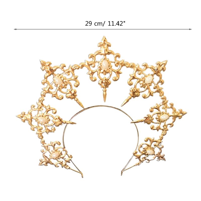 Womens Mary Halos Crowns Headband Spiked Gold Tiara Hair Accessories Goddess Headpiece Headdress for Cosplay
