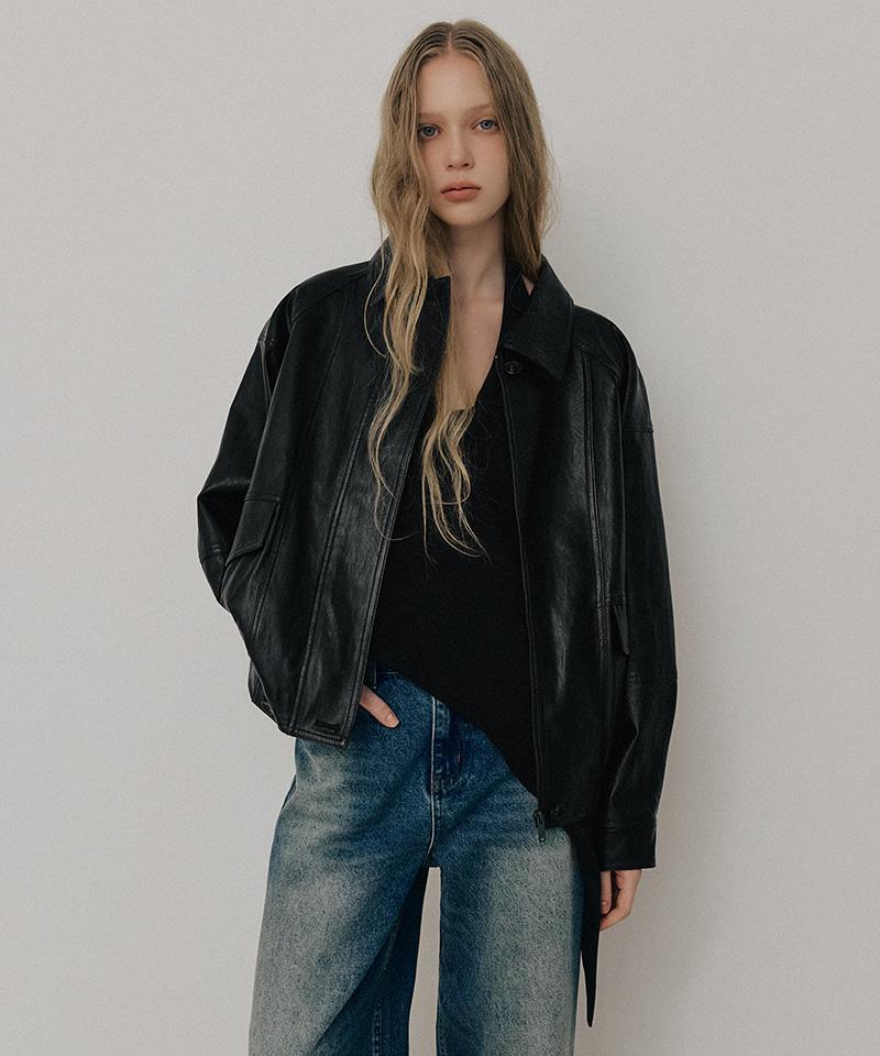 LEFTSEOUL Synthetic Leather Pocket Jacket [Black]