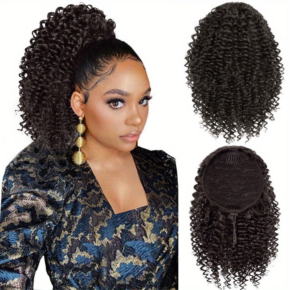 

10-дюймовые короткие элегантные африканские кудрявые синтетические накладные хвосты для женщин - Пушистый дизайн на шнурке, высокотемпературная синтетика 10inches