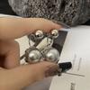 Korea Fashion Geometry Perfectly Round Grey Imitation Pearl Piercing Stud Earrings for Women Creative Temperament Jewelry Gifts