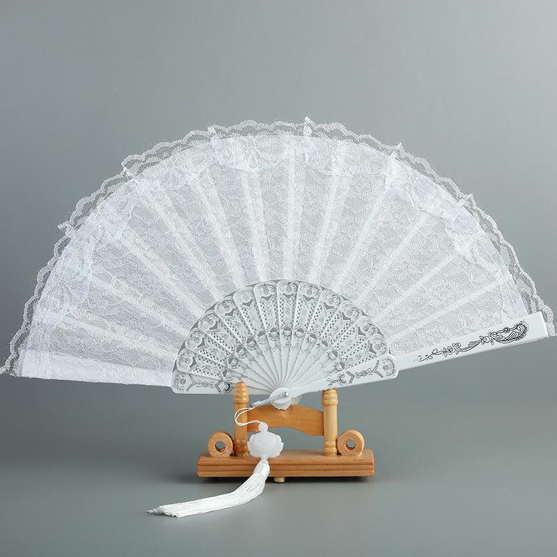 1Pc Chinese Ancient Style Flower Women Folding Fan with Tassel Fringe Hanfu Cheongsam Dance Fan Photo Props Summer Handheld Fan