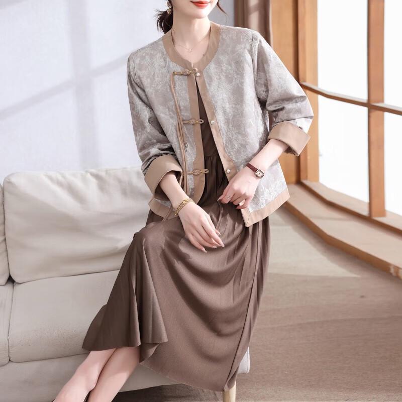 

XUEXI Роскошный осенний комплект платья и куртки для женщин среднего возраста 4XL