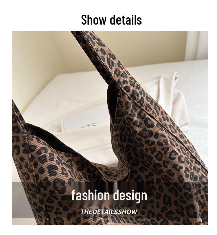 Korean Style Large Capacity Leopard Print Women's Shoulder Bag - 2025 Autumn Casual Tote