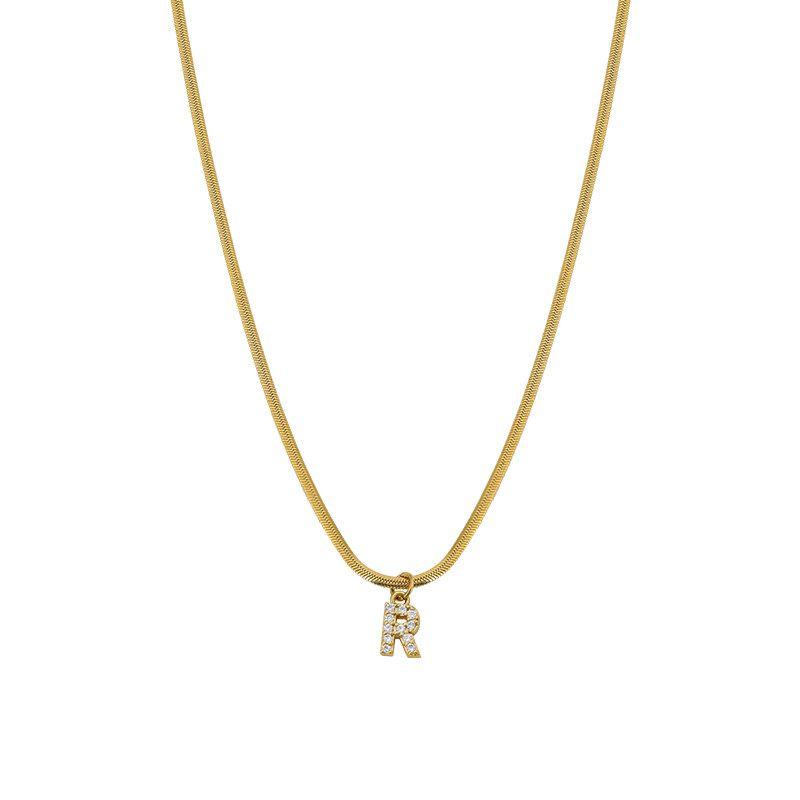 Neckontheline Diamond Letter Necklace European and American Ins Style Simple and Versatile Short Necklace Fine Snake Bones Chain