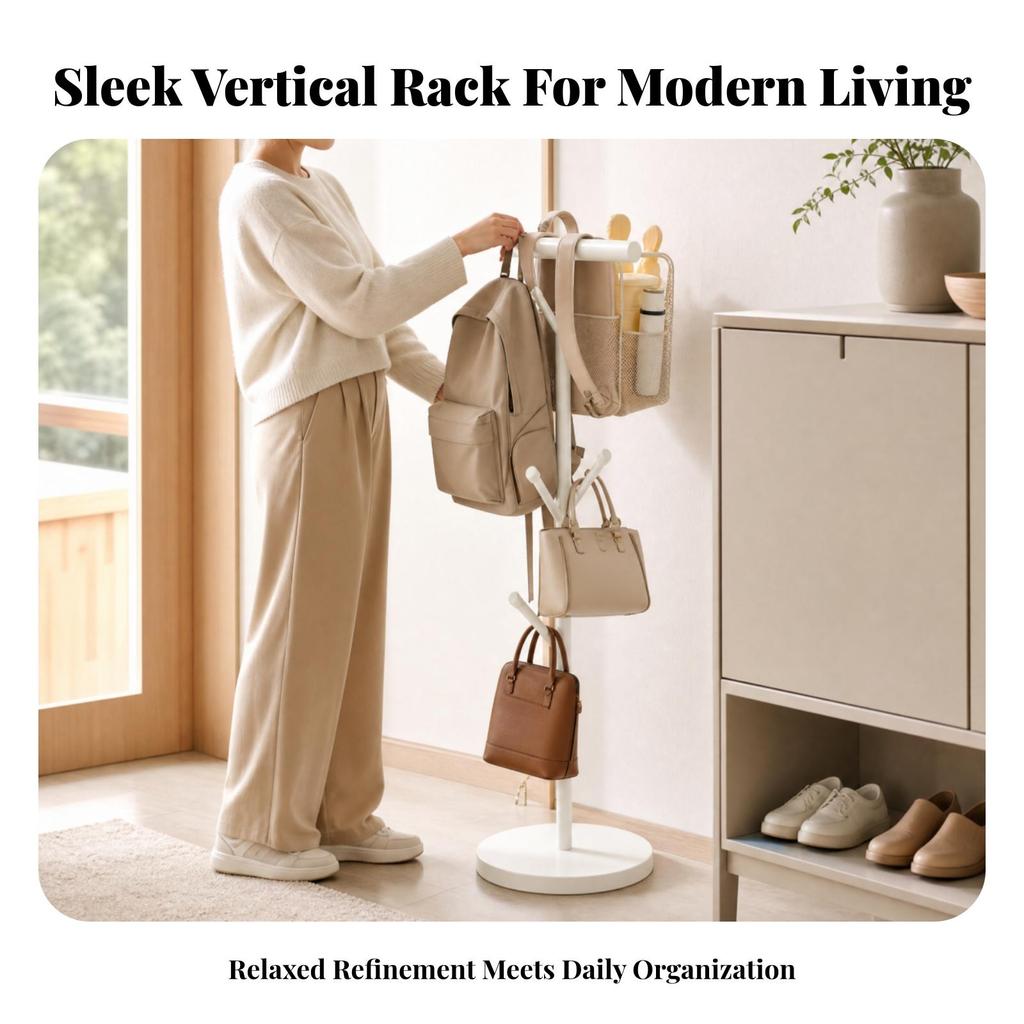 Freestanding Metal Hanging Rack with Hooks Sturdy Vertical Post Garment