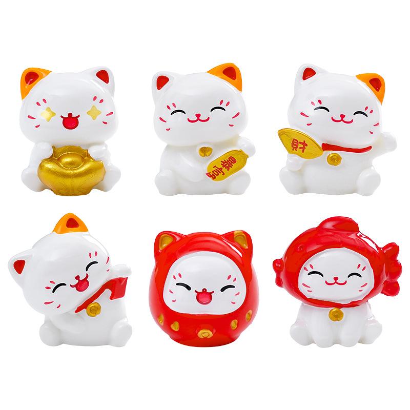 

6/12 шт. Новые китайские мультяшные украшения Манэки-нэко Фигурка животного Модель Счастливой кошки Удача Богатство Домашний Настольный Декор для автомобиля 6pcs
